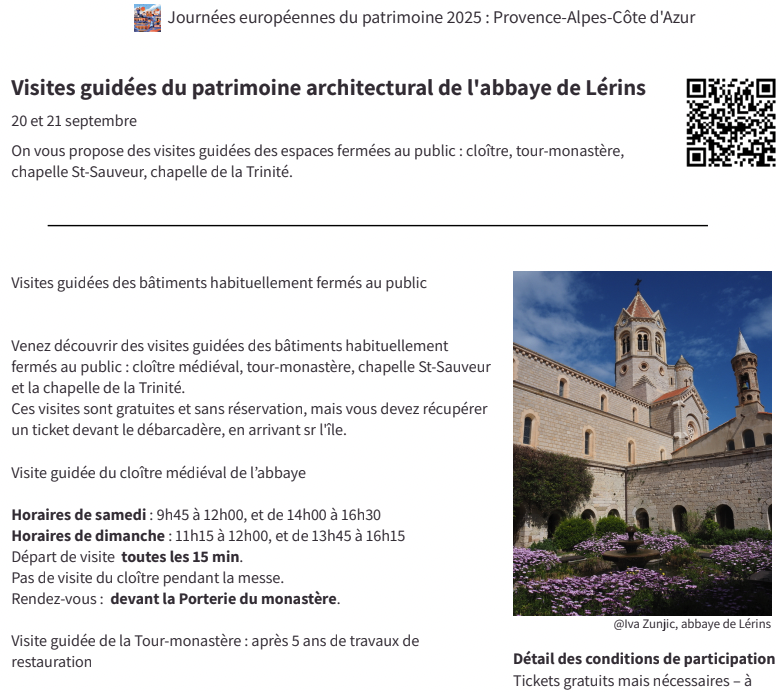 Journées européennes du patrimoine 2025 - Îles de Lérins